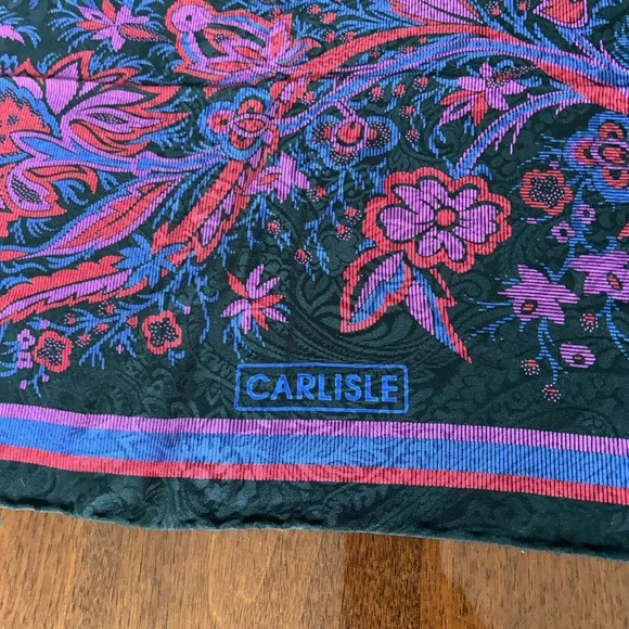 Carlisle Black Scarf with Purple and Pink Floral Accents silk 32“ x 32“ - Picture 8 of 8